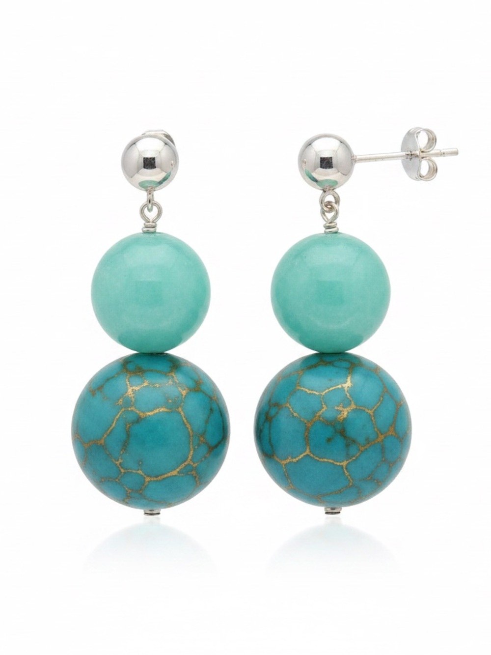 Turquoise Double-Bead Drop Earrings - Turquoise By